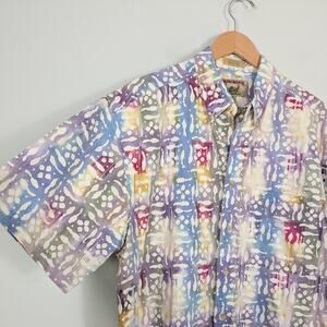 Hawaiian Shirt Mens XL Multicolor Tropical Batik Resort Vintage 90s Button Camp